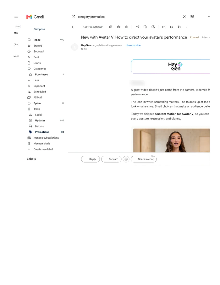 Chrome's Print to PDF of the Gmail page with the newsletter open: a single page with the Gmail sidebar on the left and the top of the email, its text cut at the right edge and ending at the product image.